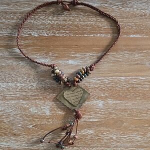 Bohemian Brown Beaded Necklace with Heart Pendant